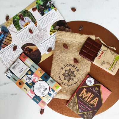 coffret de chocolats boîte de chocolat développement durable chocolat bean-to-bar chocolat étique chocolat développement durable chocolat bio chocolat vegan Chocolate from Heaven chocolat noir chocolat de qualité chocolat à offrir chocolat Menakao Original Beans Virunga Madagascar Pérou Peru démarche RSE