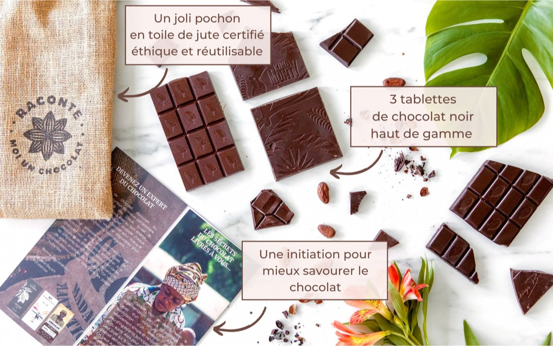 Box mensuelle chocolat, box mensuelle, cadeau original chocolat, abonnement chocolat, chocolat bean-to-bar, initiation chocolat, chocolat noir