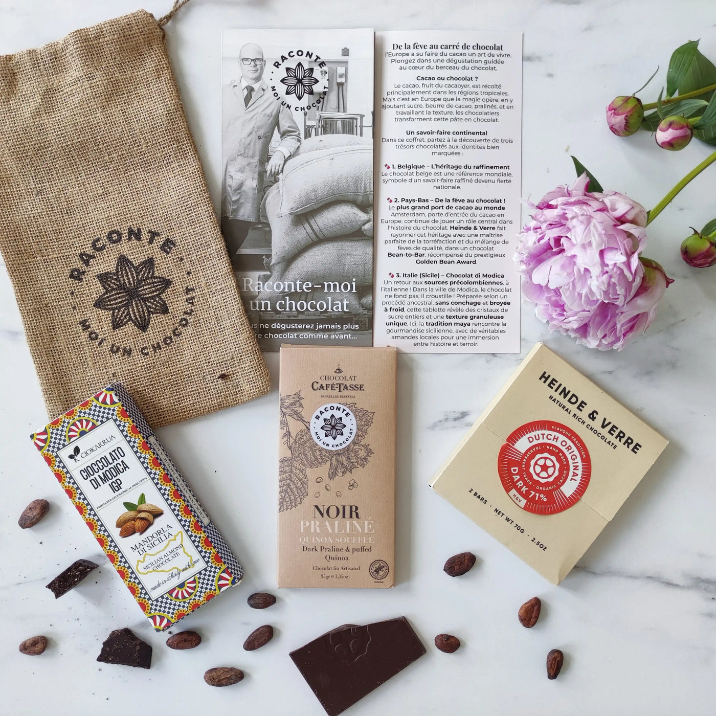 Coffret chocolat européen, coffret dégustation chocolat noir.