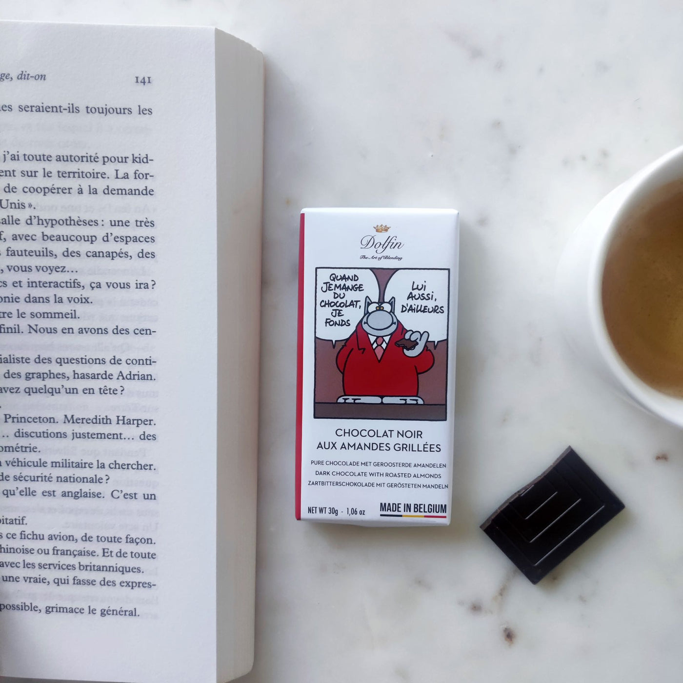 MIni tablette chocolat noir amandes grillées Dolfin x Le Chat Philippe Geluck