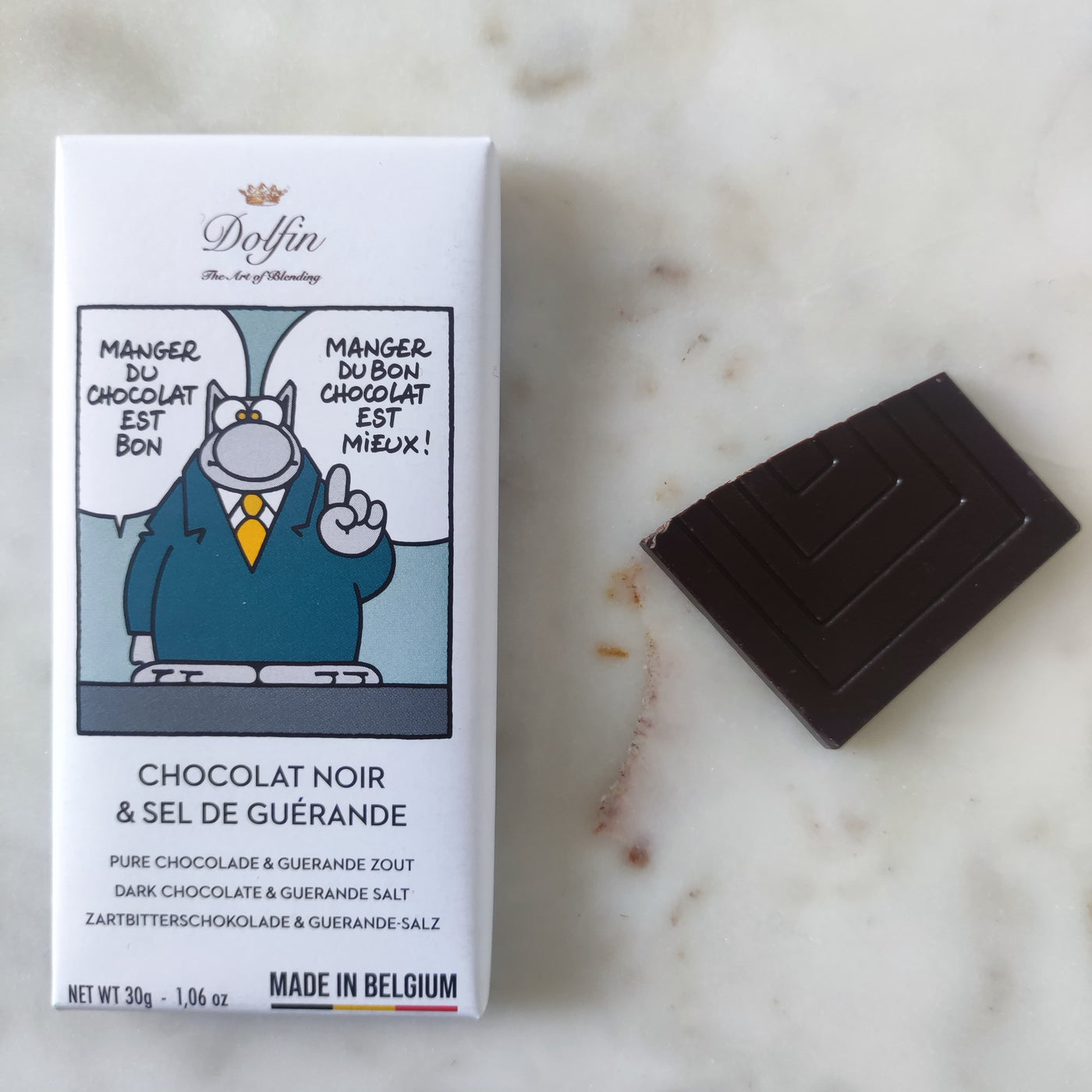 Dolfin x Le Chat Philippe Geluck - Mini tablette de chocolat noir amandes grillées - 30 g