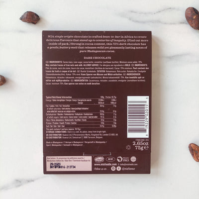 MIA Chocolat Afrique chocolat 75% Cadeau original cadeau homme Cadeau gourmand cadeau femme cadeau chocolat cadeau cacao africain Box mensuelle de chocolat noir Box gourmet Box food Box chocolat noir box chocolat cadeau bon chocolat boite de chocolat a offrir bienfaits pour la santé Bean-to-Bar artisans chocolatiers artisanal artisan chocolatier agriculture durable chocolat abonnement chocolat 75% de cacao vegan Bean-to-Bar