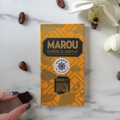 Chocolat Bean-to-Bar Marou Chocolat noir 72% Dong Nai Vietnam chocolat asie chocolat nouveauté grand cru origine vietnam offrir du chocolat pour la St-Valentin chocolat saint-valentin offrir chocolat à une femme chocolat et amour voyage chocolat